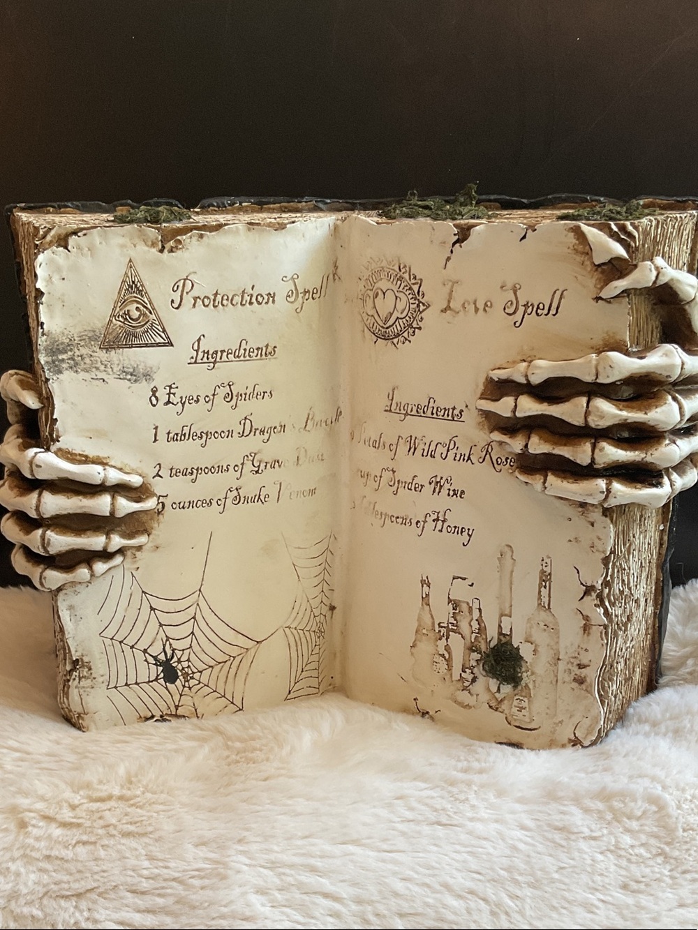 Skeleton Hands Spell Book Décor - Cream Home Accent